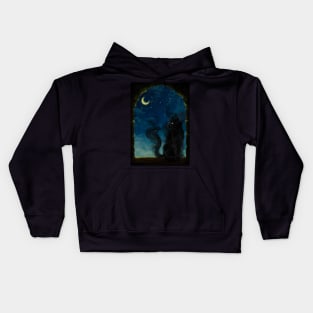 Shadow Black Cat Moon Night - Digital Art Painting Kids Hoodie